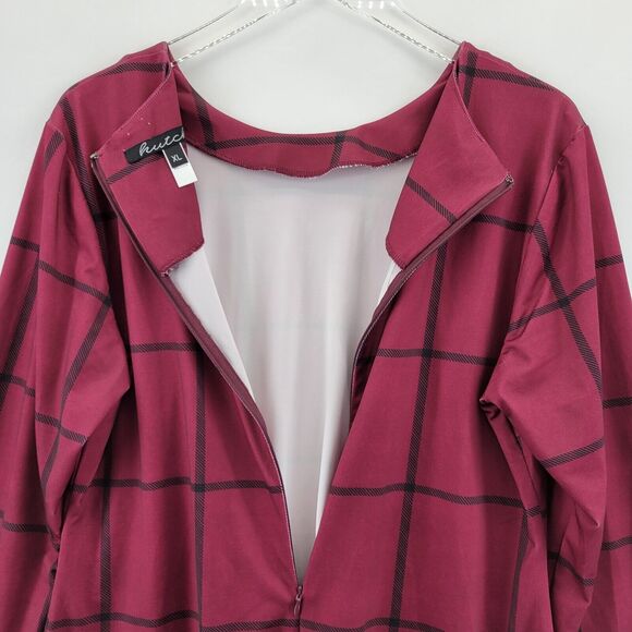 Anthropologie Hutch Shift Dress Size XL Red Black Windowpane Plaid Long Sleeve - Picture 7 of 11